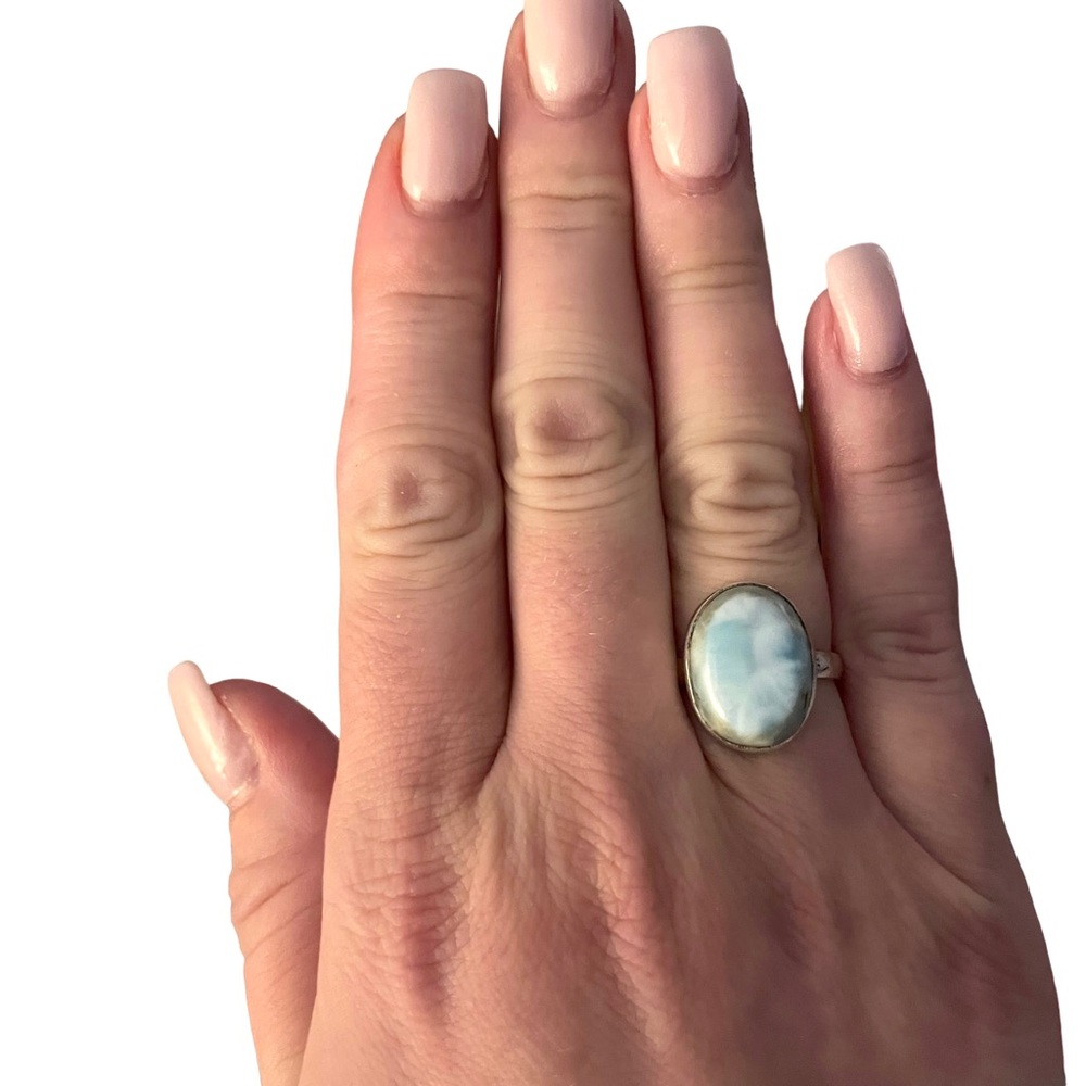 Larimar Solid Sterling Silver Ring Size 7 925 - image 1